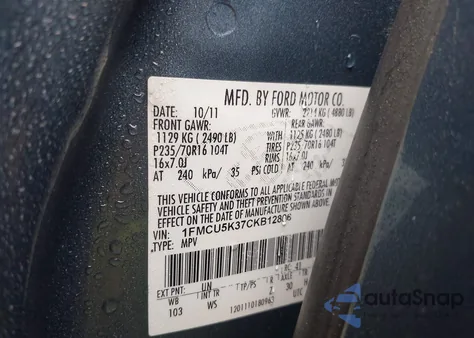 2012 Ford Escape Hybrid z USA, uszkodzony, nr VIN 1FMCU5K37CKB12806